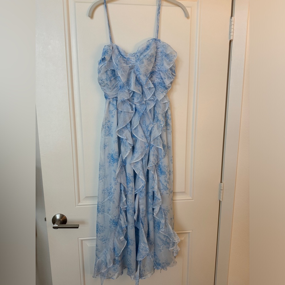 Blue Ruffle Midi Dress